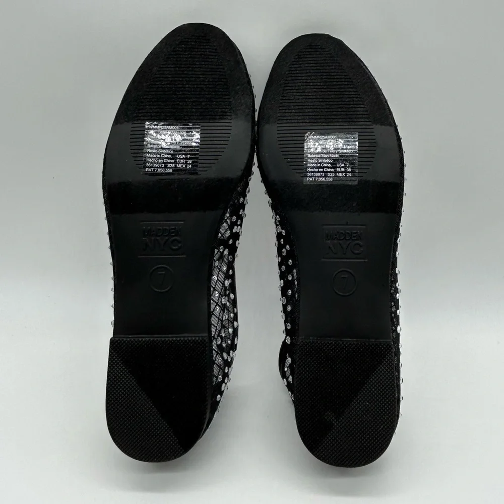 Madden NYC Black Mesh Rhinestone Mary Jane Flats | Size 10 Vegan | New with Box